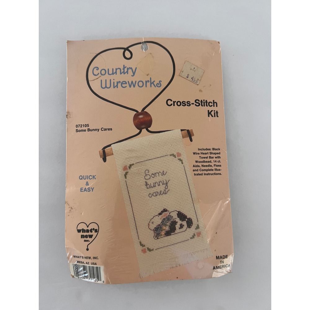 Vintage Country Wireworks Cross-Stitch Kit Some Bunny Cares Heart Wire Towel Bar